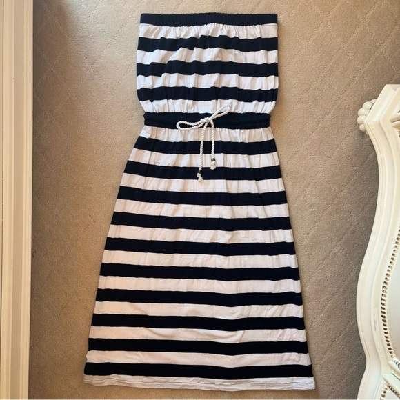 Gap Women's S Cotton Blue & White Striped Sundress Drawstring Midi - Picture 1 of 5